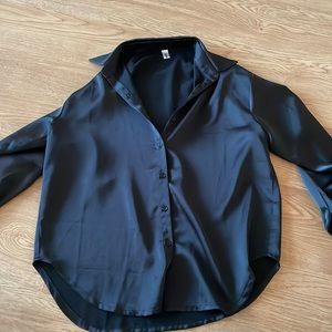 Womens Satin Silk Button Down Shirt
